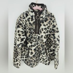 Girls Cuddly Sherpa Pullover Leopard Print Sz 7/8 Quarter Zip
